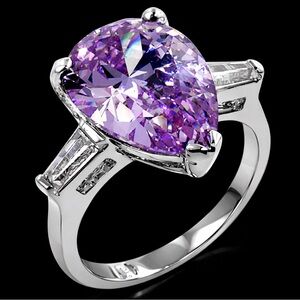 Purple Pear Cut Baguette Cz Diamond statement wedding Cocktail Engagement Ring